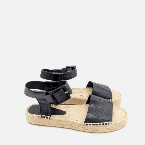 Vince Shoes - VINCE Black Leather Croc Embossed Platform Espadrille Sandals NWT Size 10